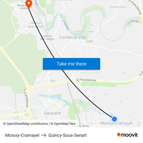 Moissy-Cramayel to Quincy-Sous-Senart map