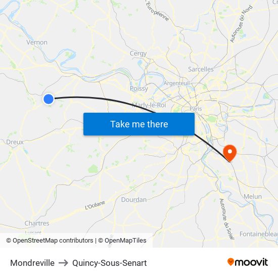 Mondreville to Quincy-Sous-Senart map
