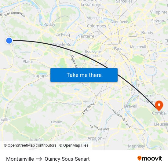 Montainville to Quincy-Sous-Senart map