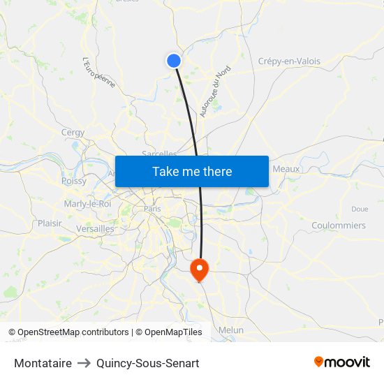 Montataire to Quincy-Sous-Senart map