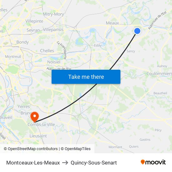 Montceaux-Les-Meaux to Quincy-Sous-Senart map