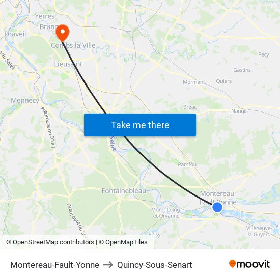 Montereau-Fault-Yonne to Quincy-Sous-Senart map