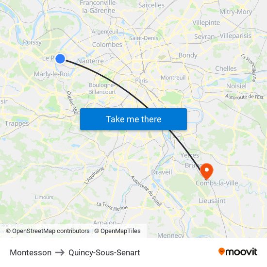 Montesson to Quincy-Sous-Senart map