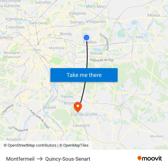 Montfermeil to Quincy-Sous-Senart map