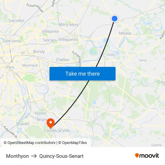 Monthyon to Quincy-Sous-Senart map