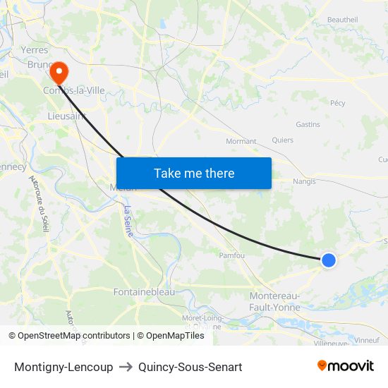 Montigny-Lencoup to Quincy-Sous-Senart map