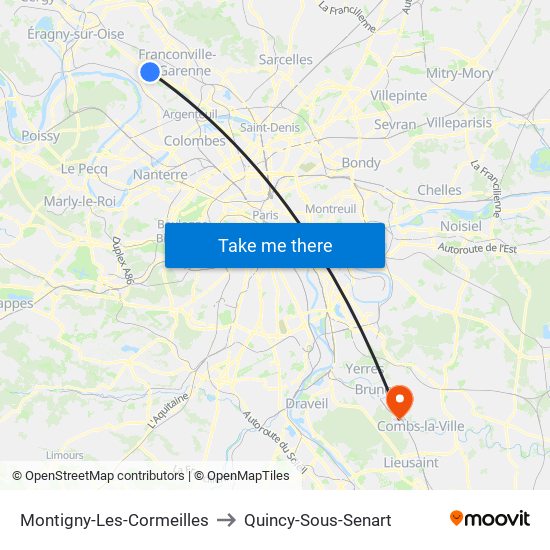 Montigny-Les-Cormeilles to Quincy-Sous-Senart map