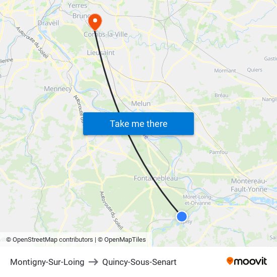 Montigny-Sur-Loing to Quincy-Sous-Senart map
