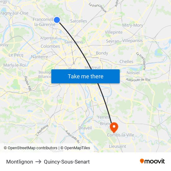 Montlignon to Quincy-Sous-Senart map