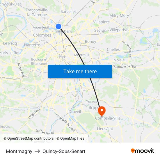 Montmagny to Quincy-Sous-Senart map