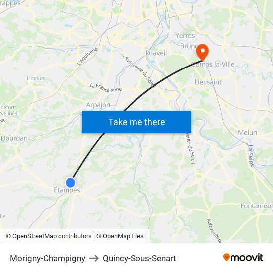 Morigny-Champigny to Quincy-Sous-Senart map