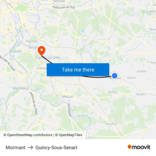 Mormant to Quincy-Sous-Senart map