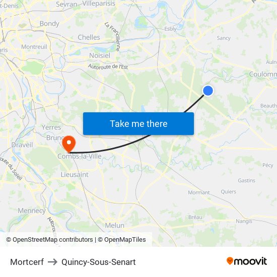 Mortcerf to Quincy-Sous-Senart map