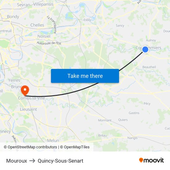 Mouroux to Quincy-Sous-Senart map