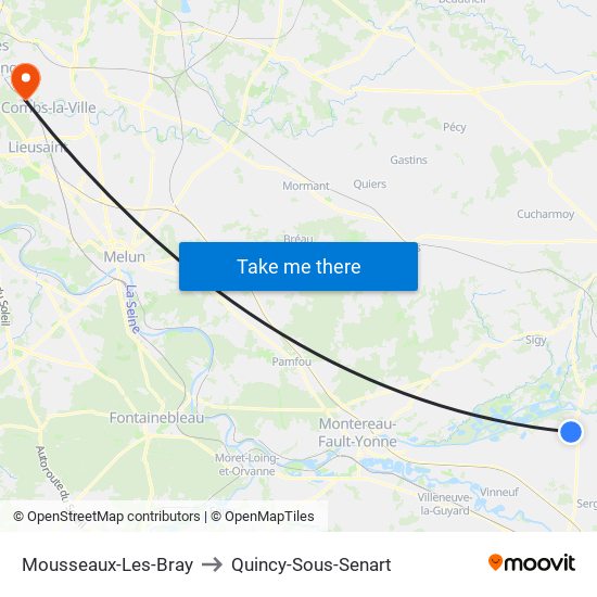 Mousseaux-Les-Bray to Quincy-Sous-Senart map