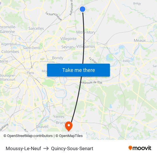 Moussy-Le-Neuf to Quincy-Sous-Senart map