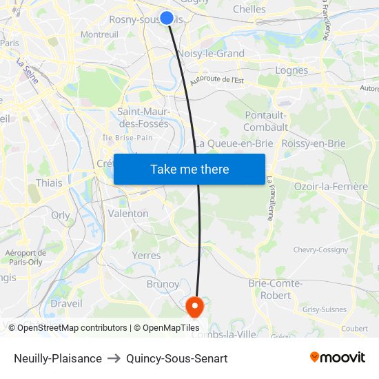 Neuilly-Plaisance to Quincy-Sous-Senart map