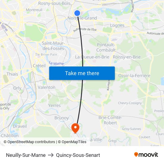 Neuilly-Sur-Marne to Quincy-Sous-Senart map