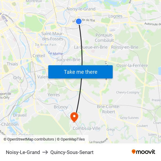 Noisy-Le-Grand to Quincy-Sous-Senart map