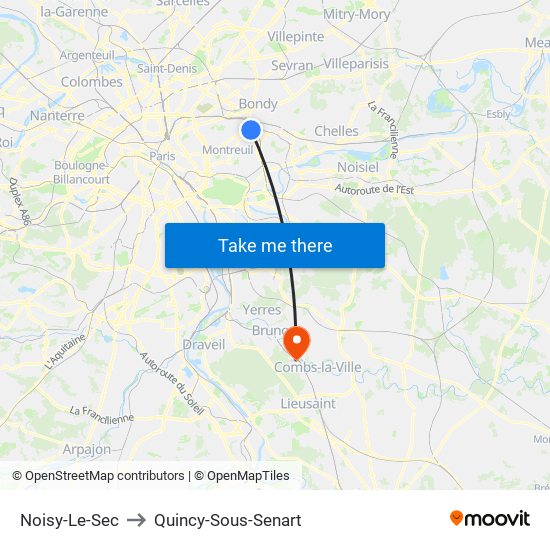 Noisy-Le-Sec to Quincy-Sous-Senart map