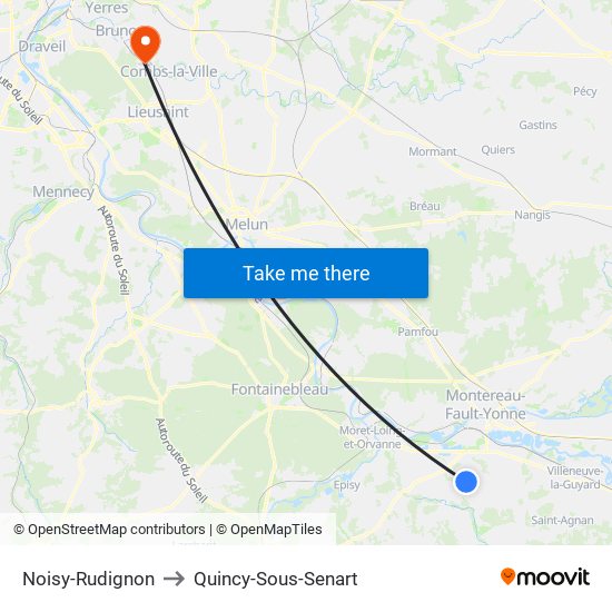 Noisy-Rudignon to Quincy-Sous-Senart map