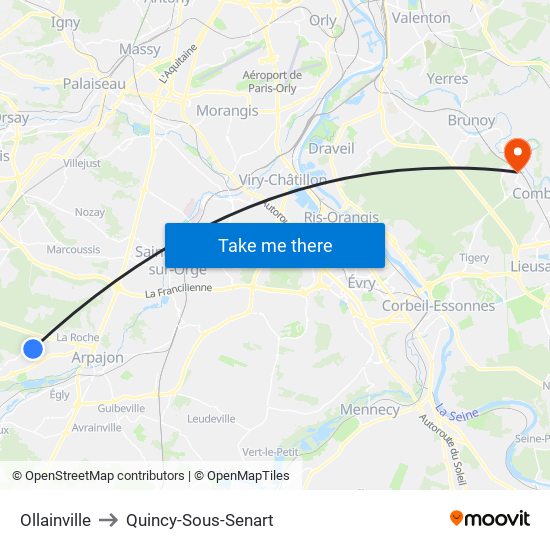Ollainville to Quincy-Sous-Senart map