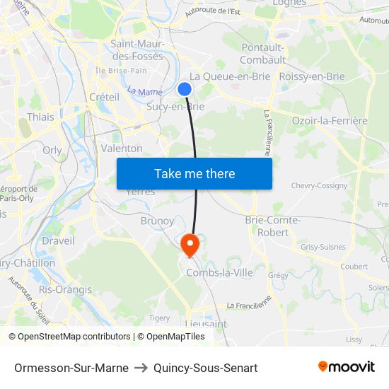 Ormesson-Sur-Marne to Quincy-Sous-Senart map