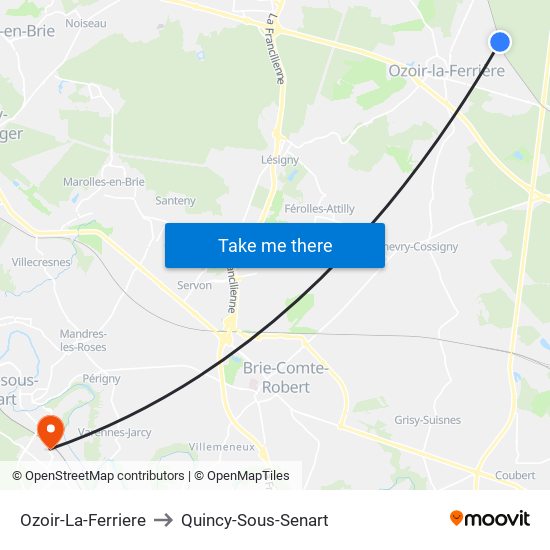 Ozoir-La-Ferriere to Quincy-Sous-Senart map