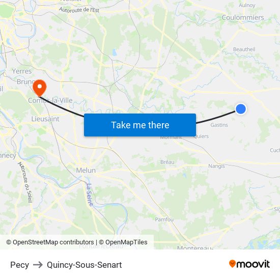Pecy to Quincy-Sous-Senart map