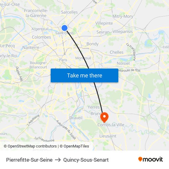 Pierrefitte-Sur-Seine to Quincy-Sous-Senart map