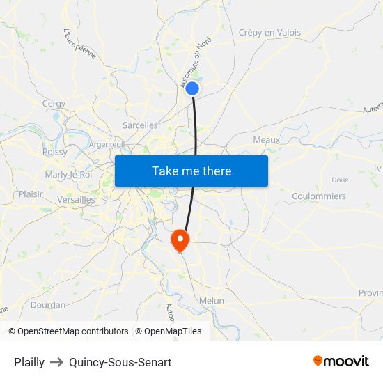 Plailly to Quincy-Sous-Senart map