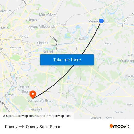 Poincy to Quincy-Sous-Senart map
