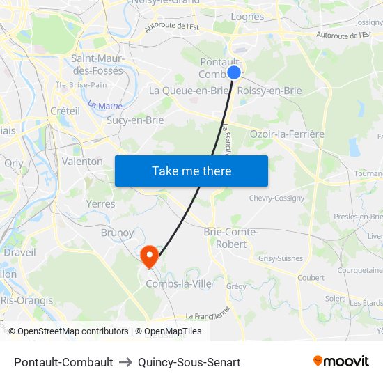 Pontault-Combault to Quincy-Sous-Senart map