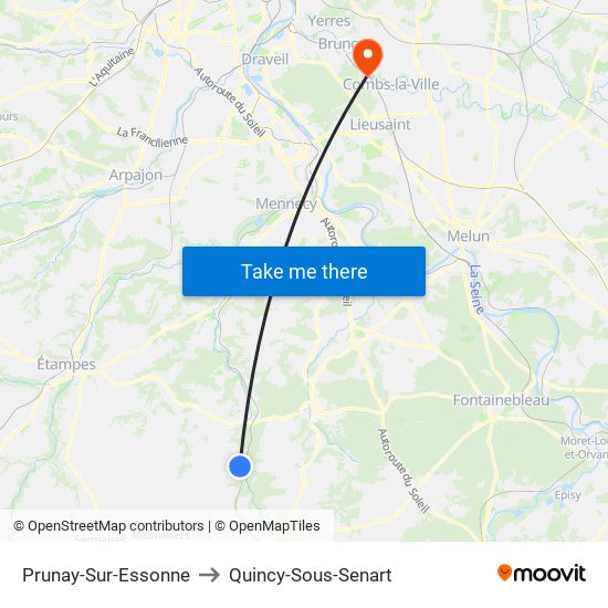 Prunay-Sur-Essonne to Quincy-Sous-Senart map