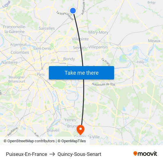 Puiseux-En-France to Quincy-Sous-Senart map
