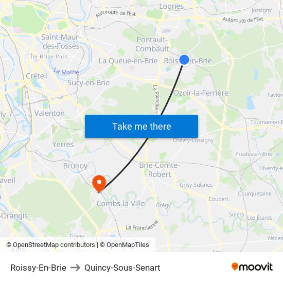 Roissy-En-Brie to Quincy-Sous-Senart map