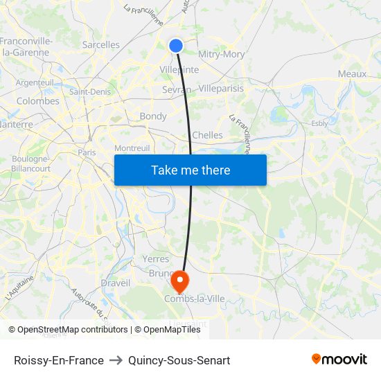 Roissy-En-France to Quincy-Sous-Senart map