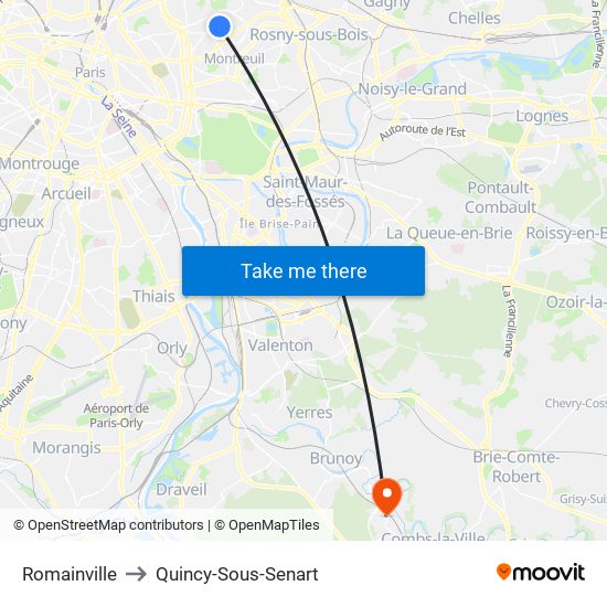 Romainville to Quincy-Sous-Senart map