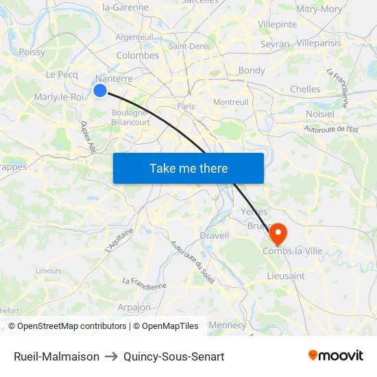 Rueil-Malmaison to Quincy-Sous-Senart map
