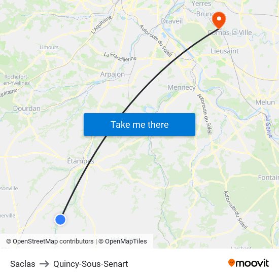 Saclas to Quincy-Sous-Senart map