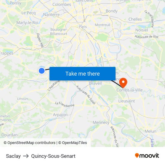 Saclay to Quincy-Sous-Senart map