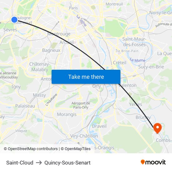 Saint-Cloud to Quincy-Sous-Senart map