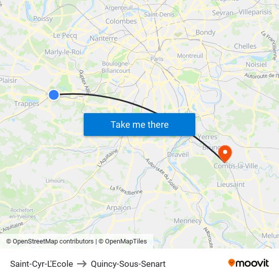 Saint-Cyr-L'Ecole to Quincy-Sous-Senart map