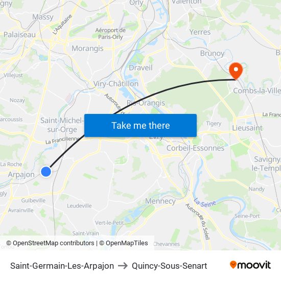 Saint-Germain-Les-Arpajon to Quincy-Sous-Senart map