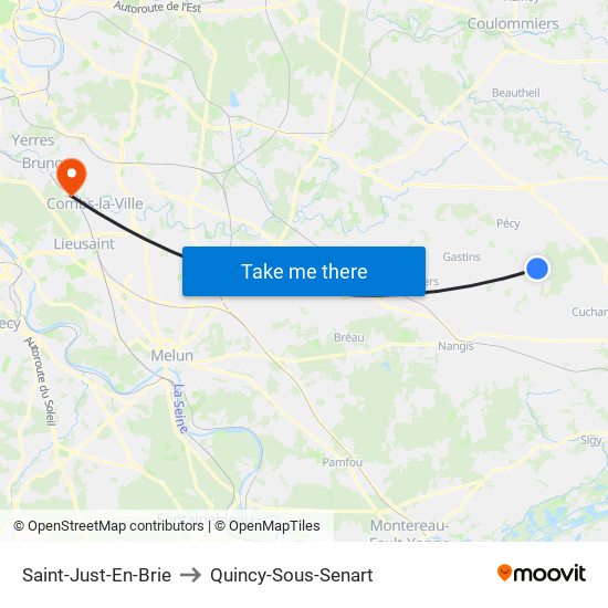 Saint-Just-En-Brie to Quincy-Sous-Senart map