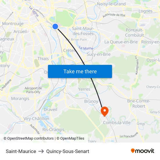 Saint-Maurice to Quincy-Sous-Senart map