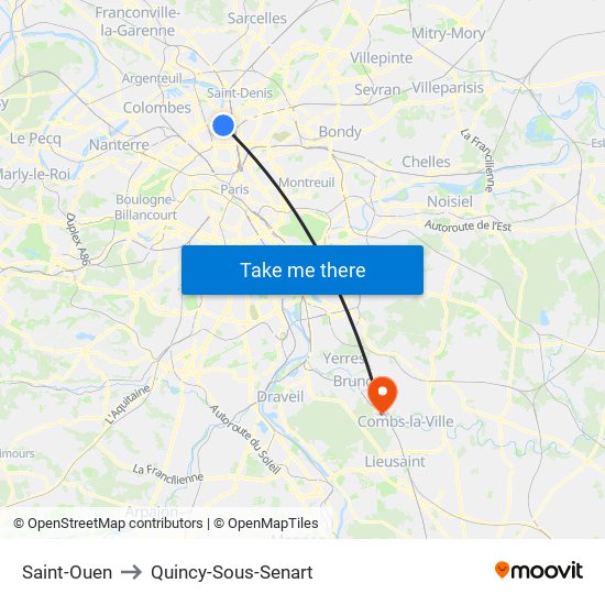 Saint-Ouen to Quincy-Sous-Senart map