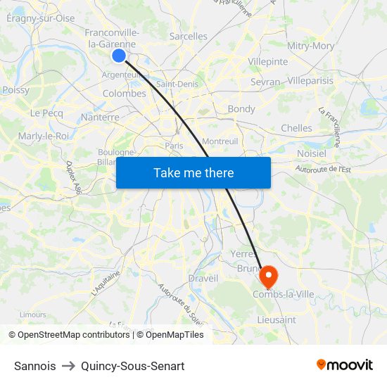 Sannois to Quincy-Sous-Senart map