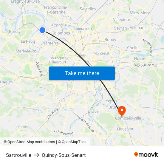 Sartrouville to Quincy-Sous-Senart map