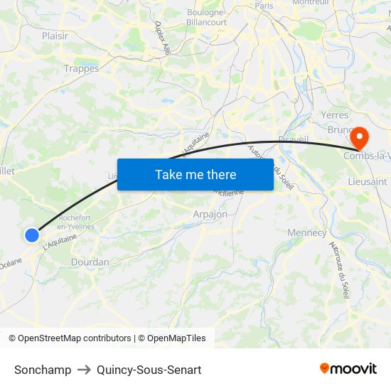Sonchamp to Quincy-Sous-Senart map